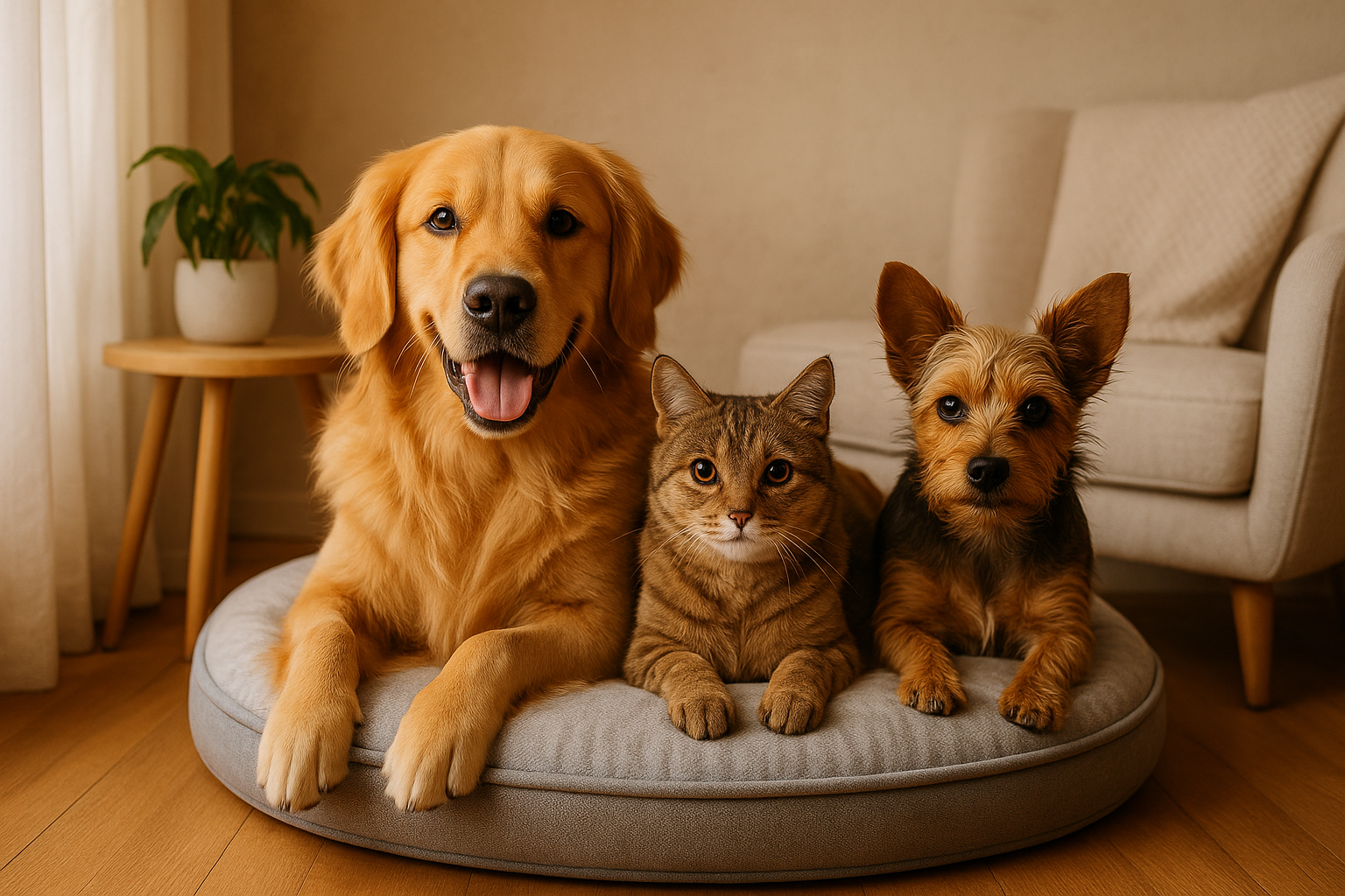 Multiple pets on modern pet bed