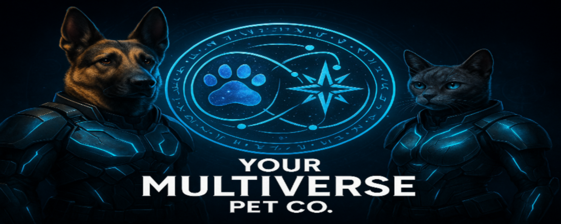 Your Multiverse Pet Co. banner with crest
